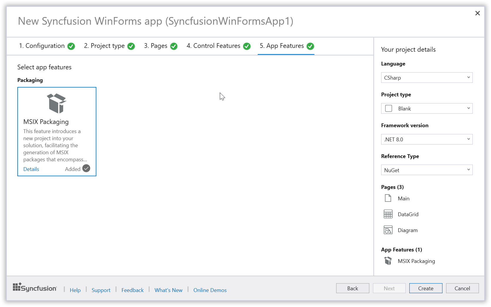 Syncfusion WinForms app features selection wizard