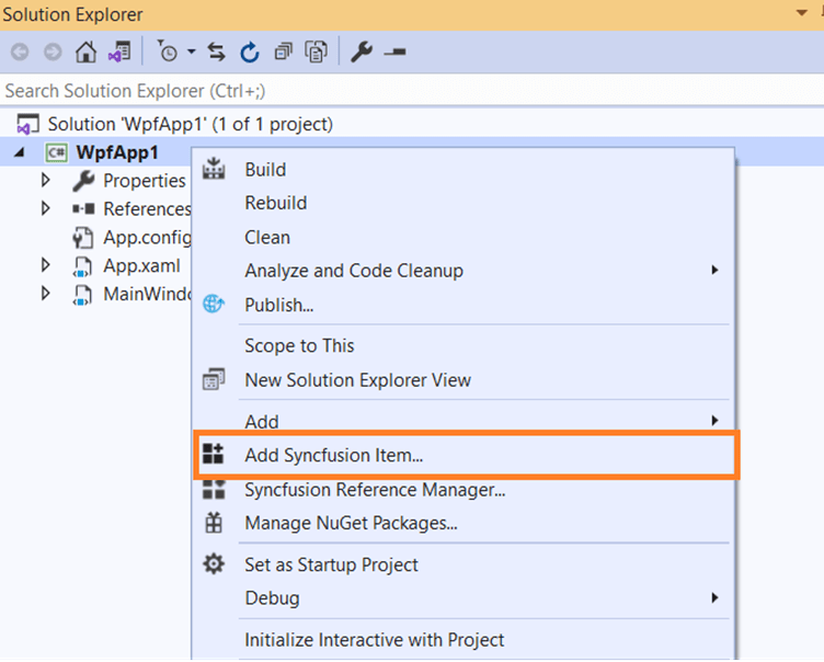 Choose Add Syncfusion Item option from right click project