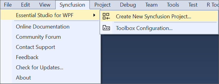 Syncfusion Menu when No project selected in Visual Studio