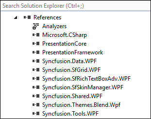 Syncfusion WPF project created with required Syncfusion WPF assemblies