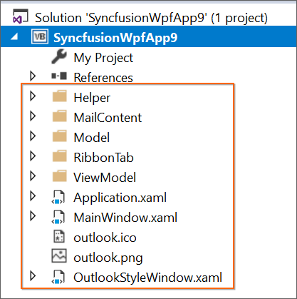Syncfusion WPF project created with required Syncfusion XAML files