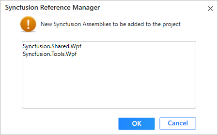 Syncfusion Reference Manager new assemblies add information dialog