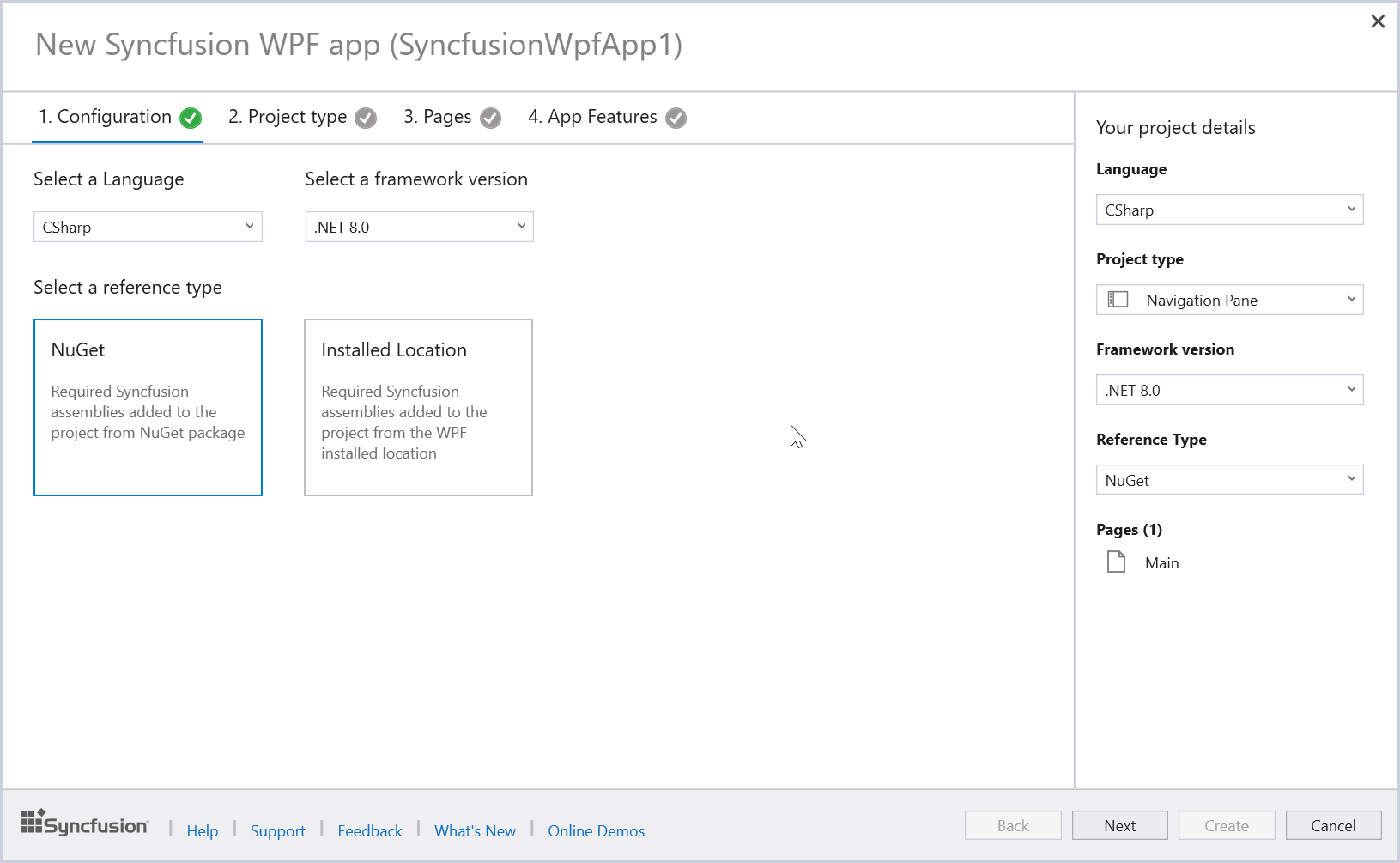 Syncfusion WPF project configuration wizard