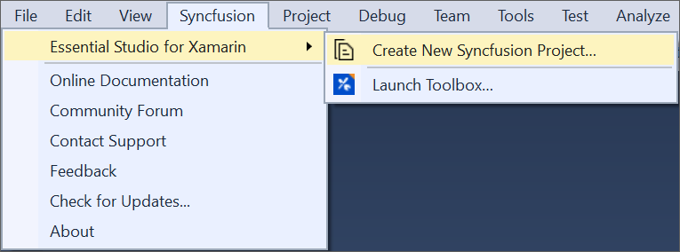 Syncfusion Menu when No project selected in Visual Studio