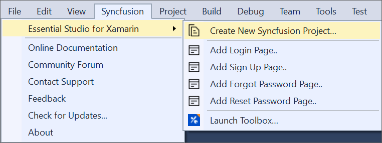 Syncfusion Menu when Selected Microsoft/Syncfusion Xamarin in Visual Studio