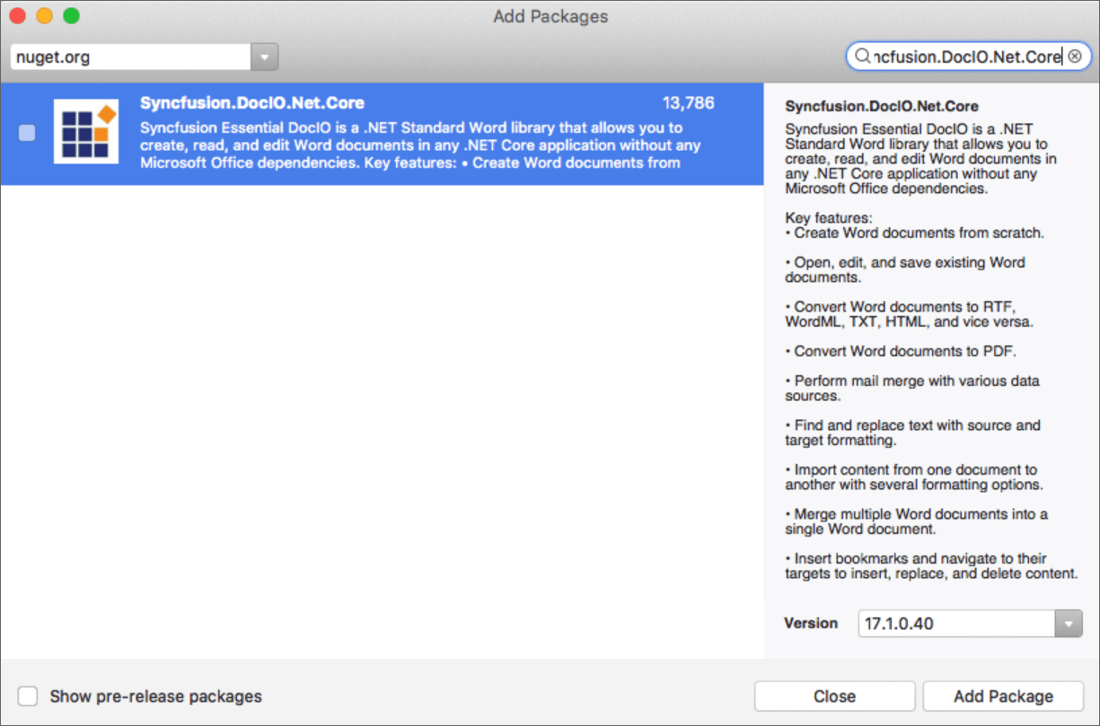 Add packages dialog