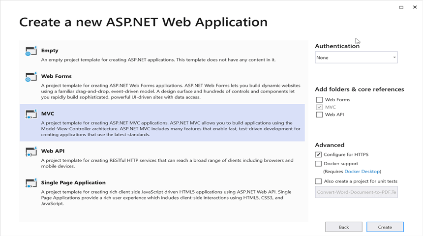 Create ASP.NET MVC application in Visual Studio