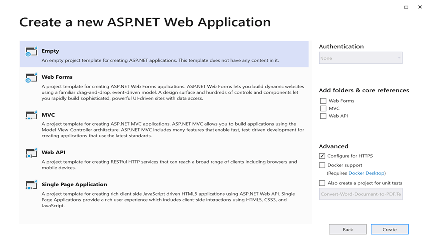 Create ASP.NET Web application in Visual Studio