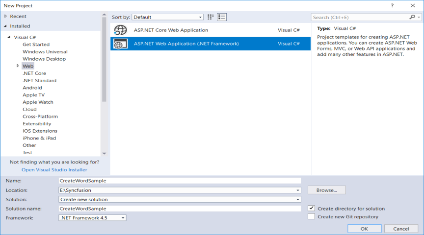 Create ASP.NET Web application in Visual Studio