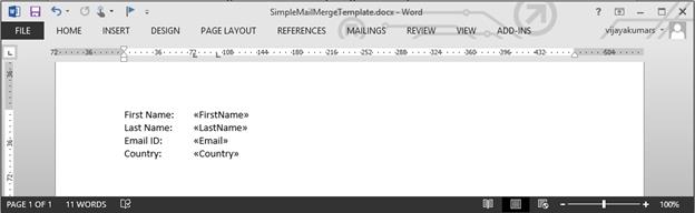 Performing Mail merge input document