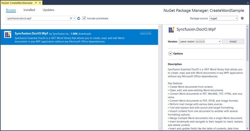 Install DocIO WPF NuGet package