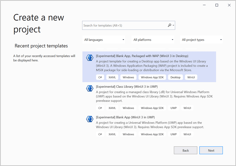 Create the WinUI Desktop app in Visual Studio