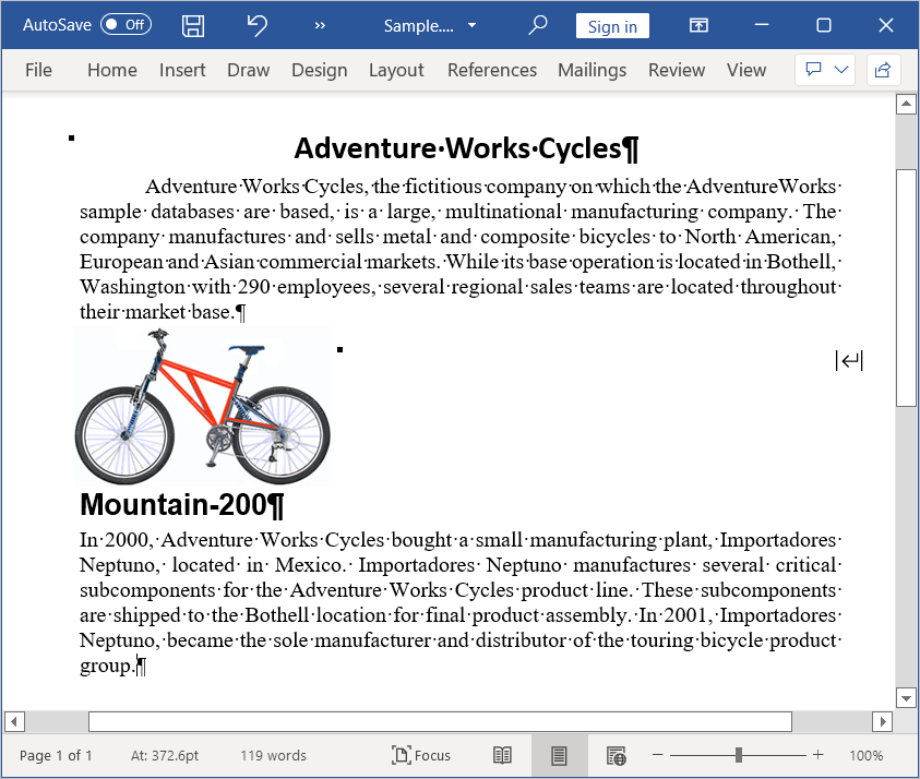 Output of Word document with Text wrapping break