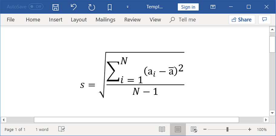 Existing mathematical equation in Word document