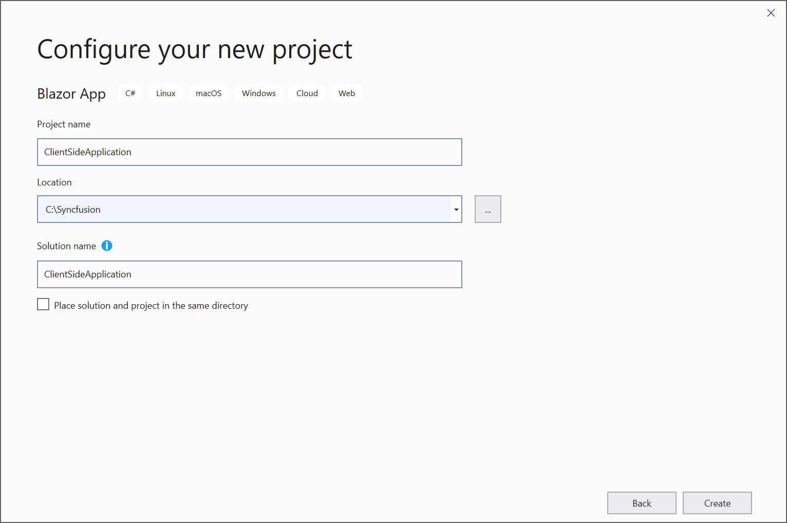 Blazor client project creation step2