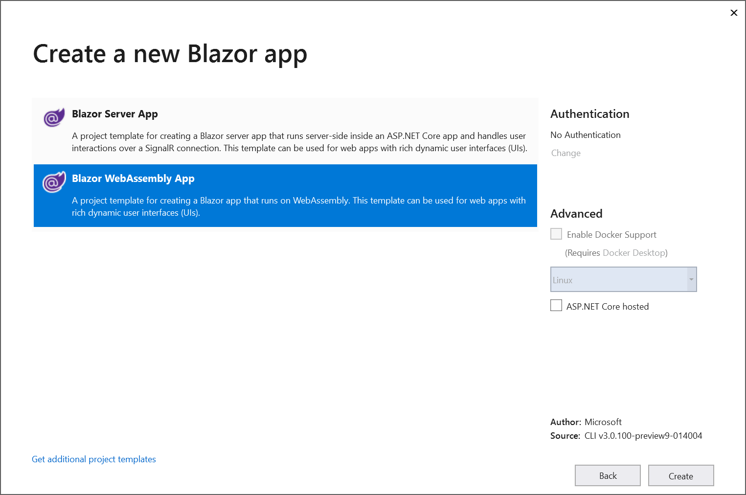 Create Blazor Client Side application in Visual Studio