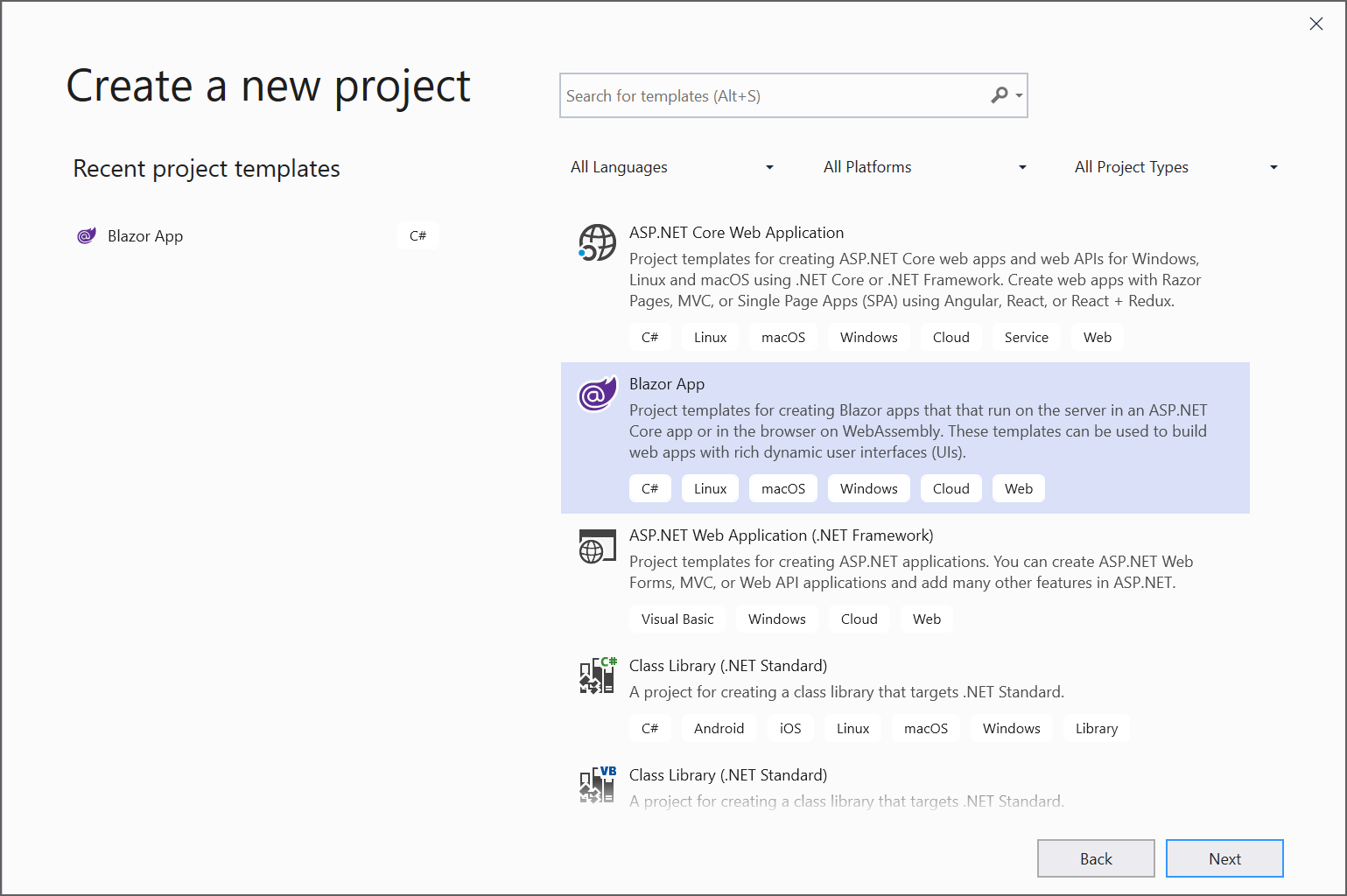 Create Blazor Client Side application in Visual Studio