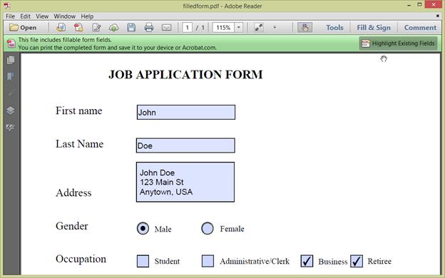 PDF filled form screenshot