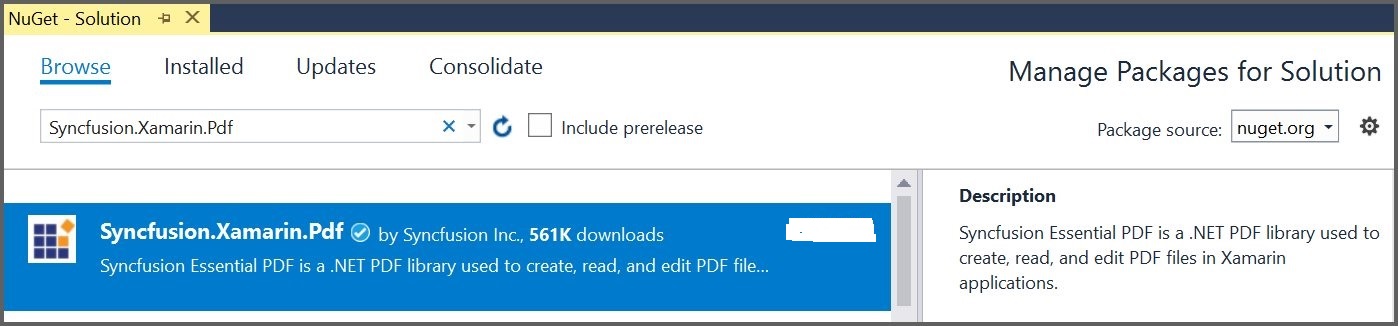 Install Xamarin PDF NuGet package