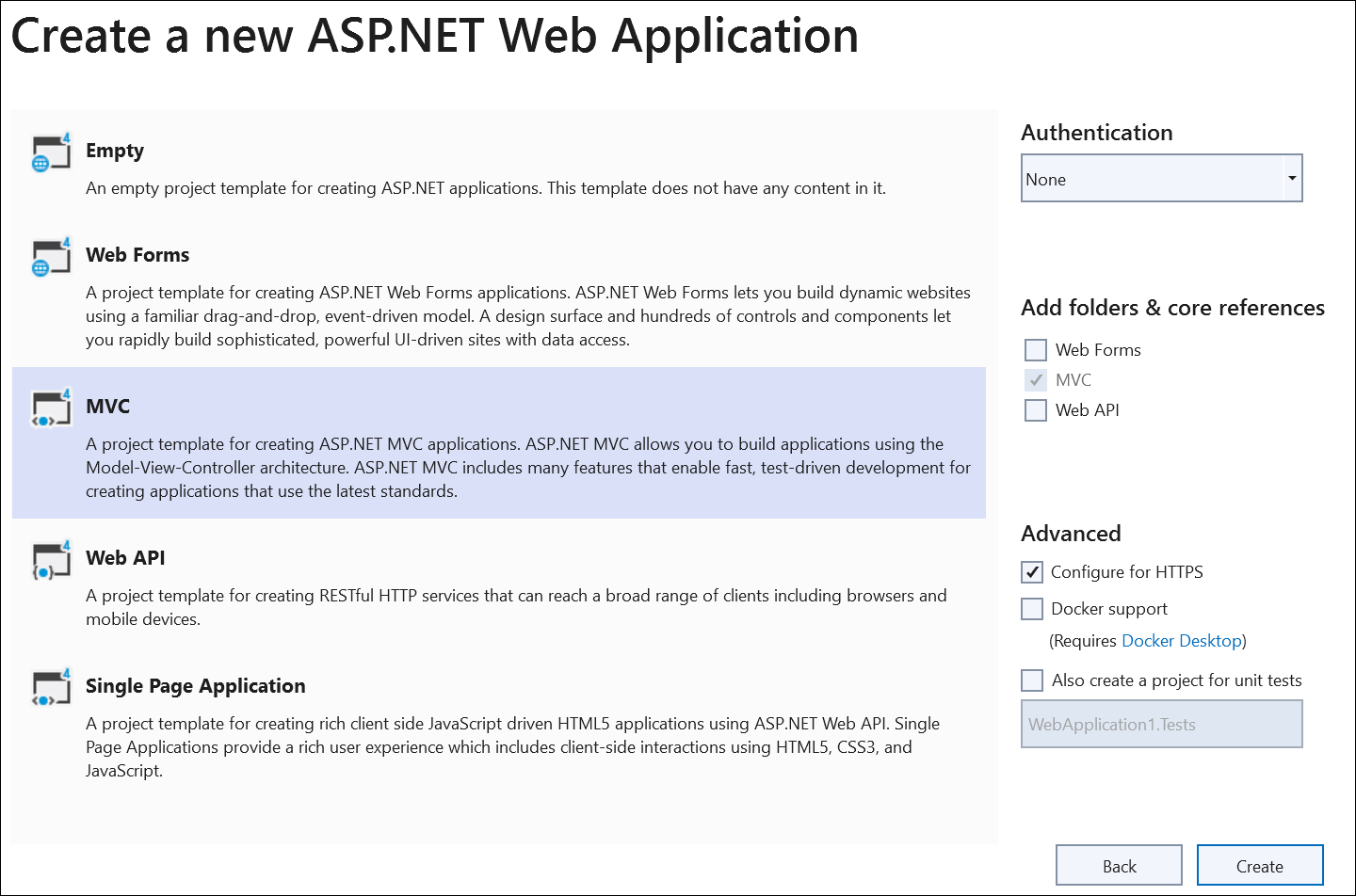 Create ASP.NET MVC application in Visual Studio