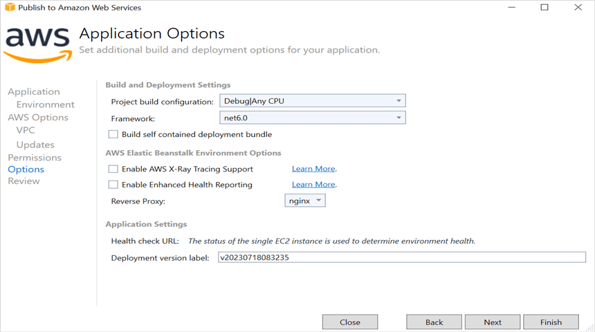 Application Options in AWS Elastic Beanstalk