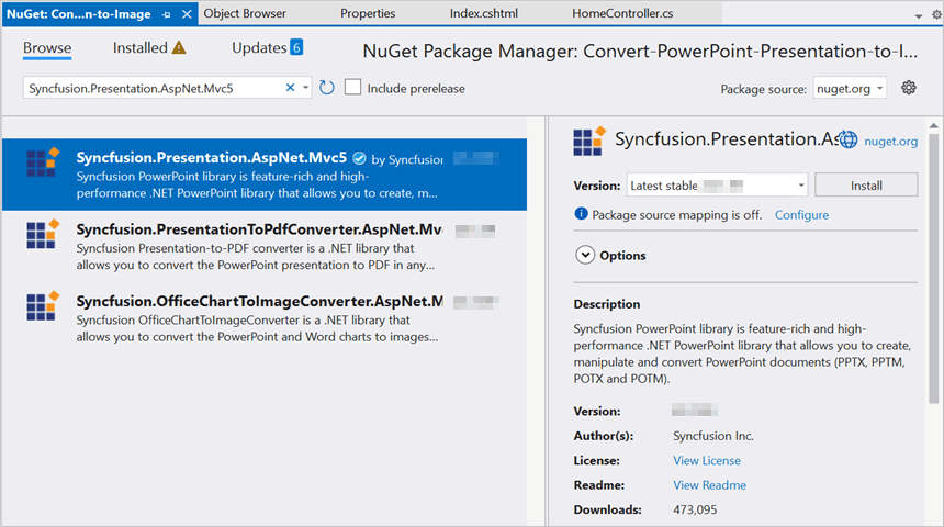 Install Syncfusion.Presentation.AspNet.Mvc5 Nuget Package