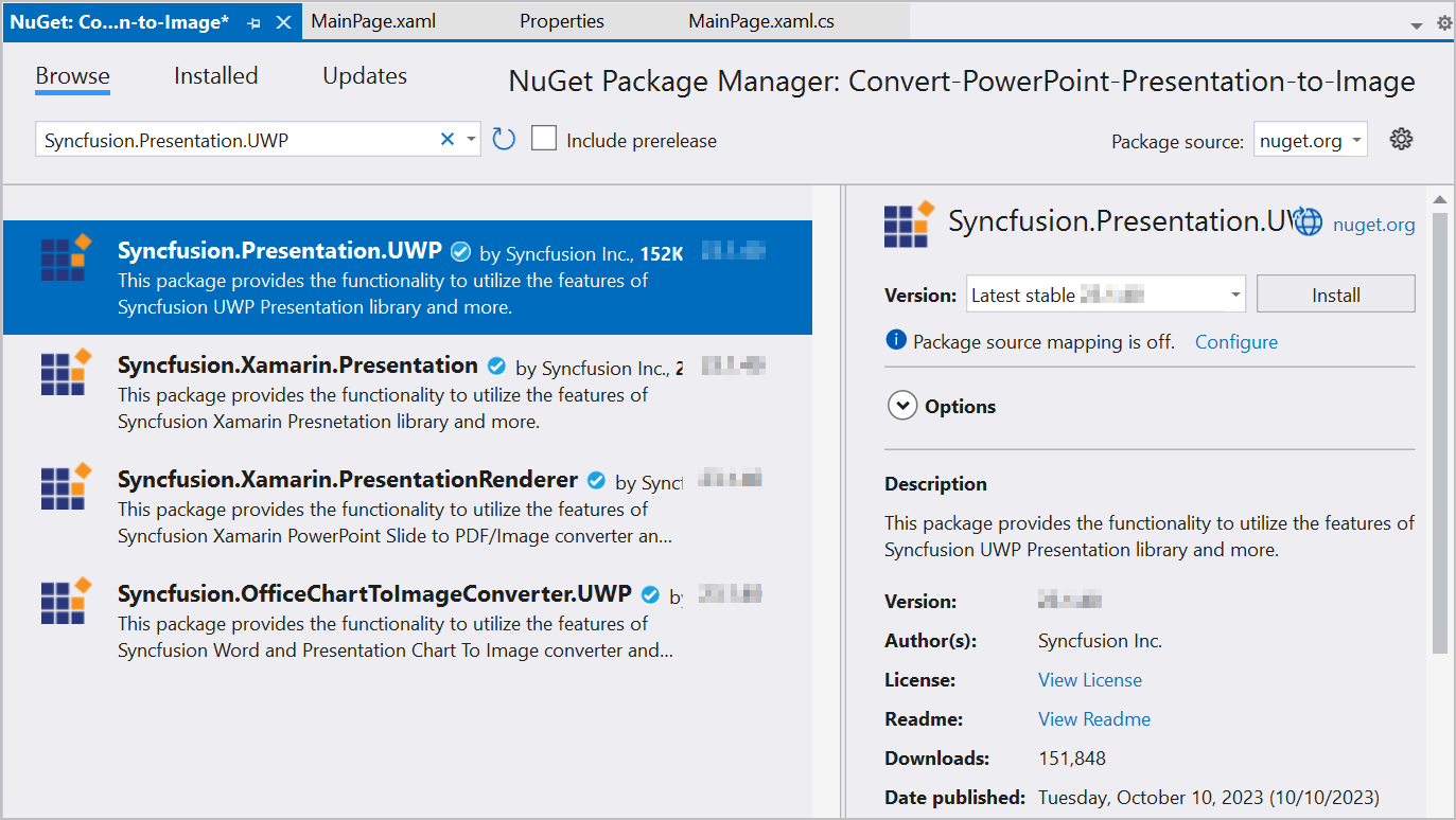 Install Syncfusion.Presentation.UWP Nuget Package
