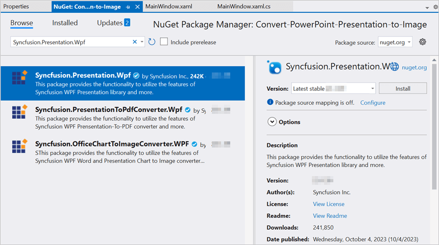 Install Syncfusion.Presentation.Wpf Nuget Package