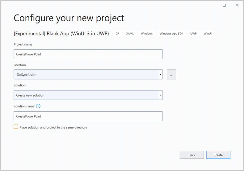 Create a project name for your new project