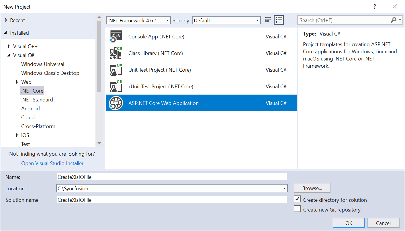 Create ASP.NET Core web application in Visual Studio