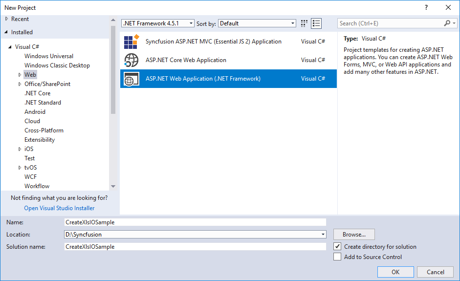 Create ASP.NET application in Visual Studio