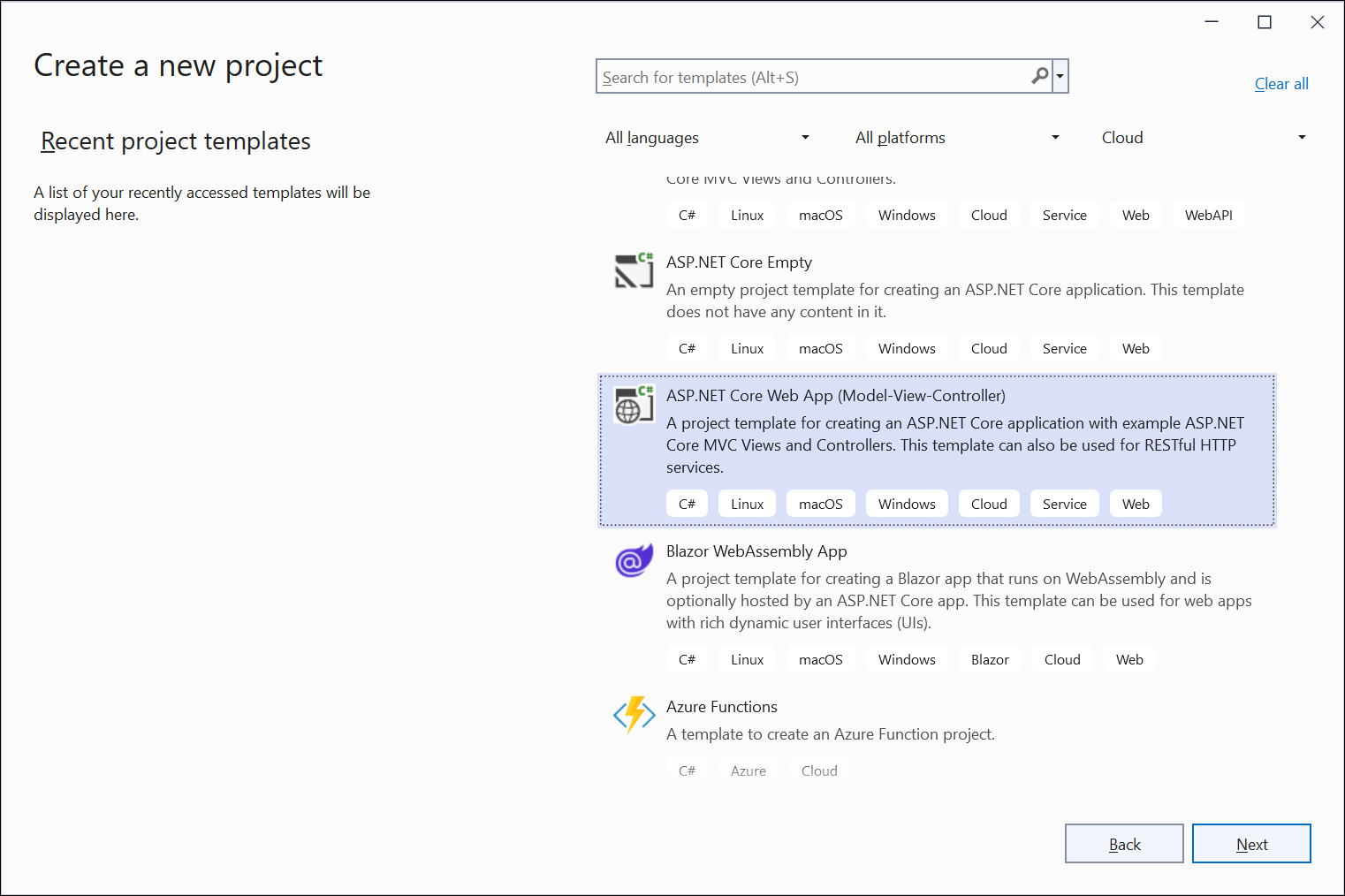 Create a ASP.NET Core Web App project in visual project