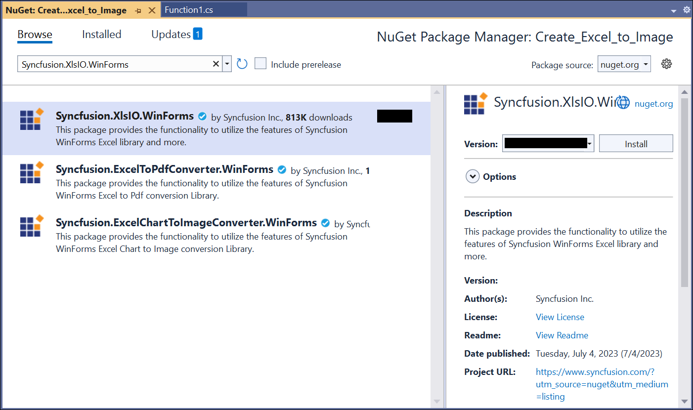 Install Syncfusion.XlsIO.WinForms NuGet package