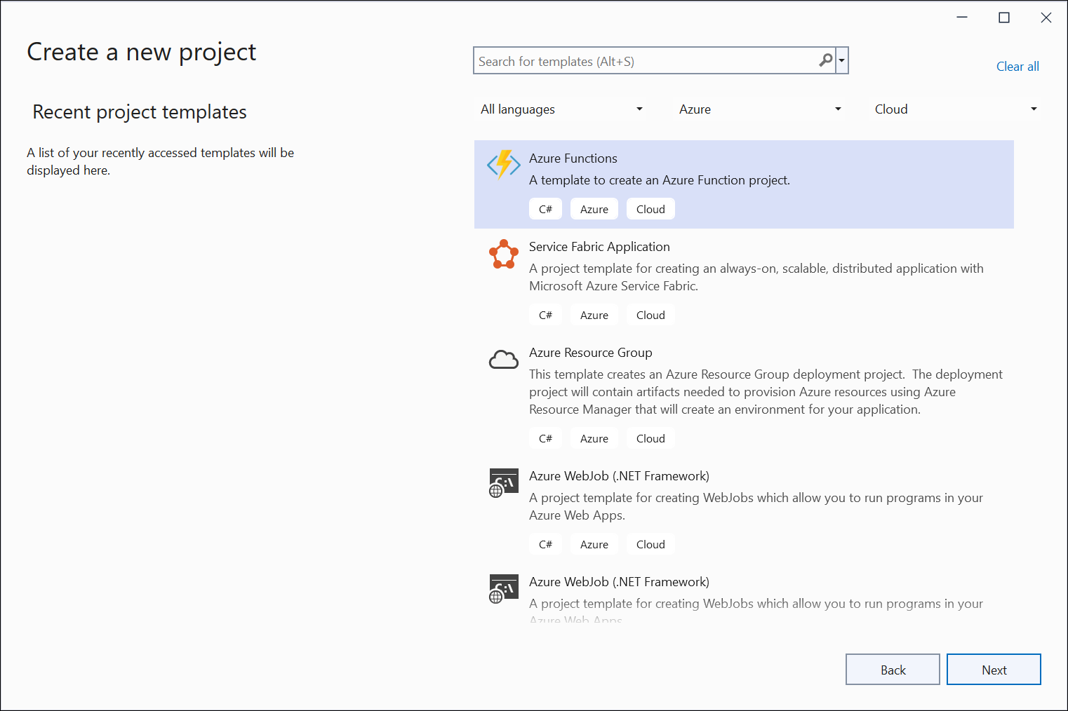 Create an Azure Functions project in visual studio