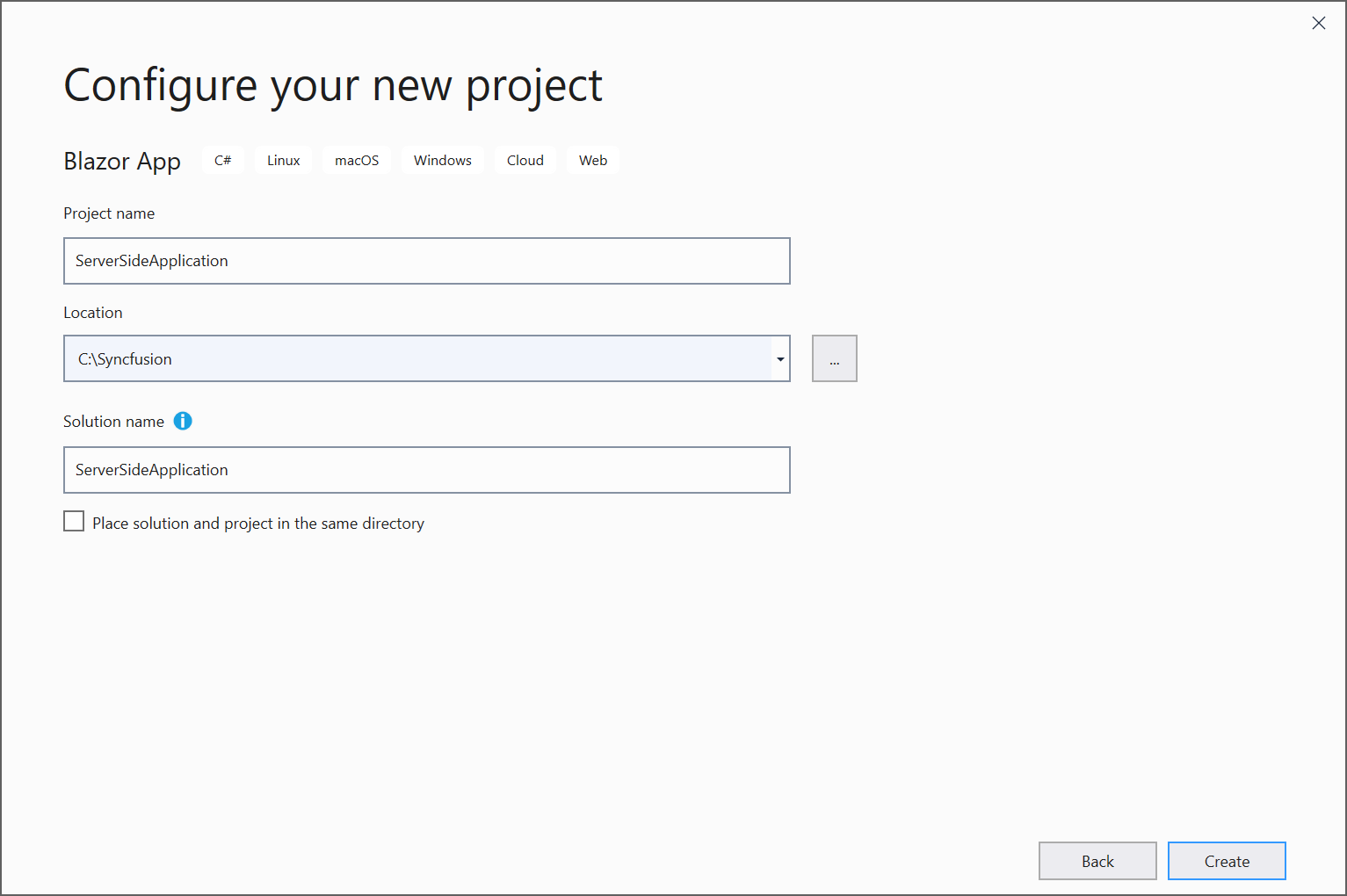Create Blazor Server Side application in Visual Studio