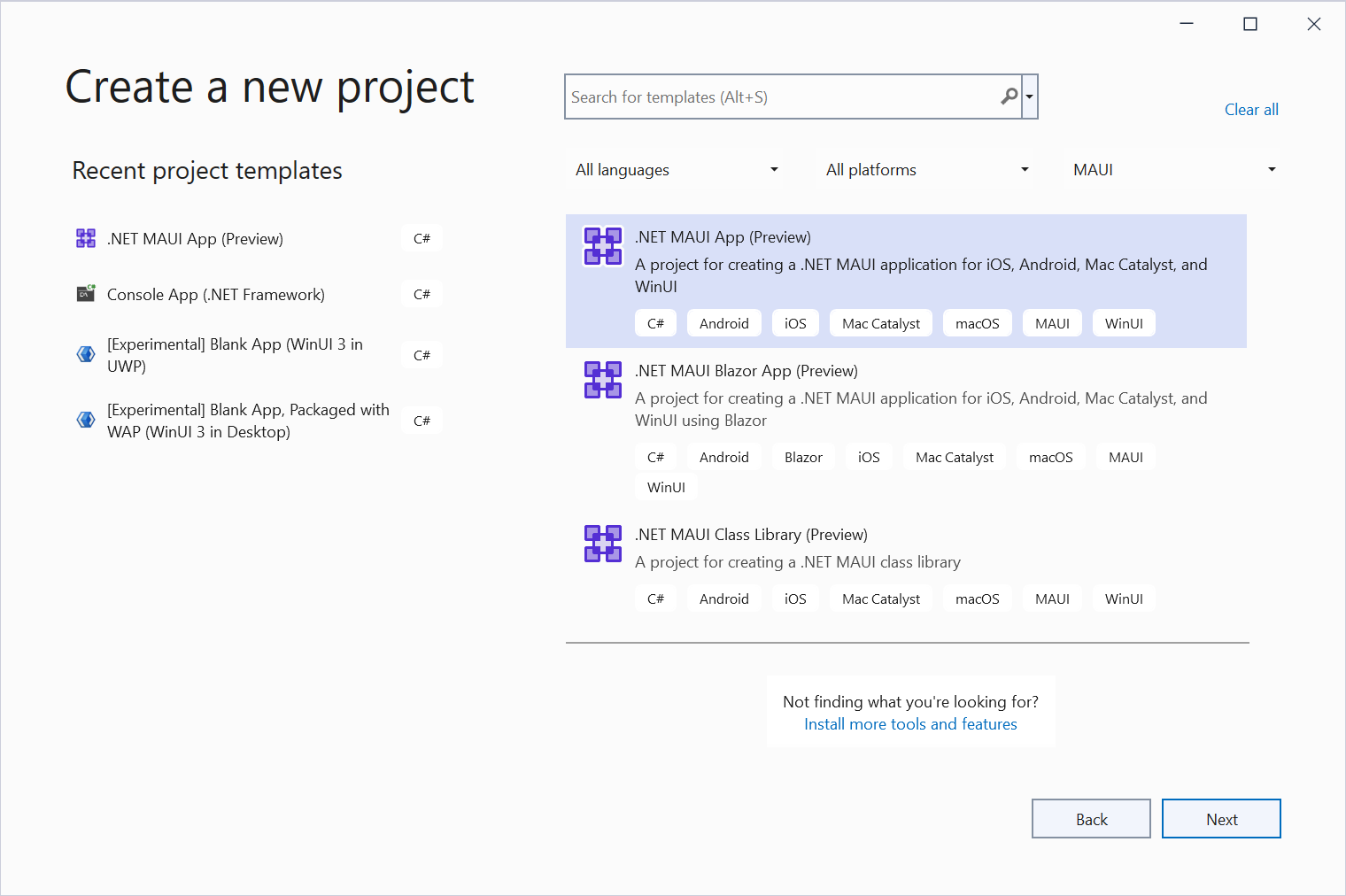 Create .NET MAUI application in Visual Studio