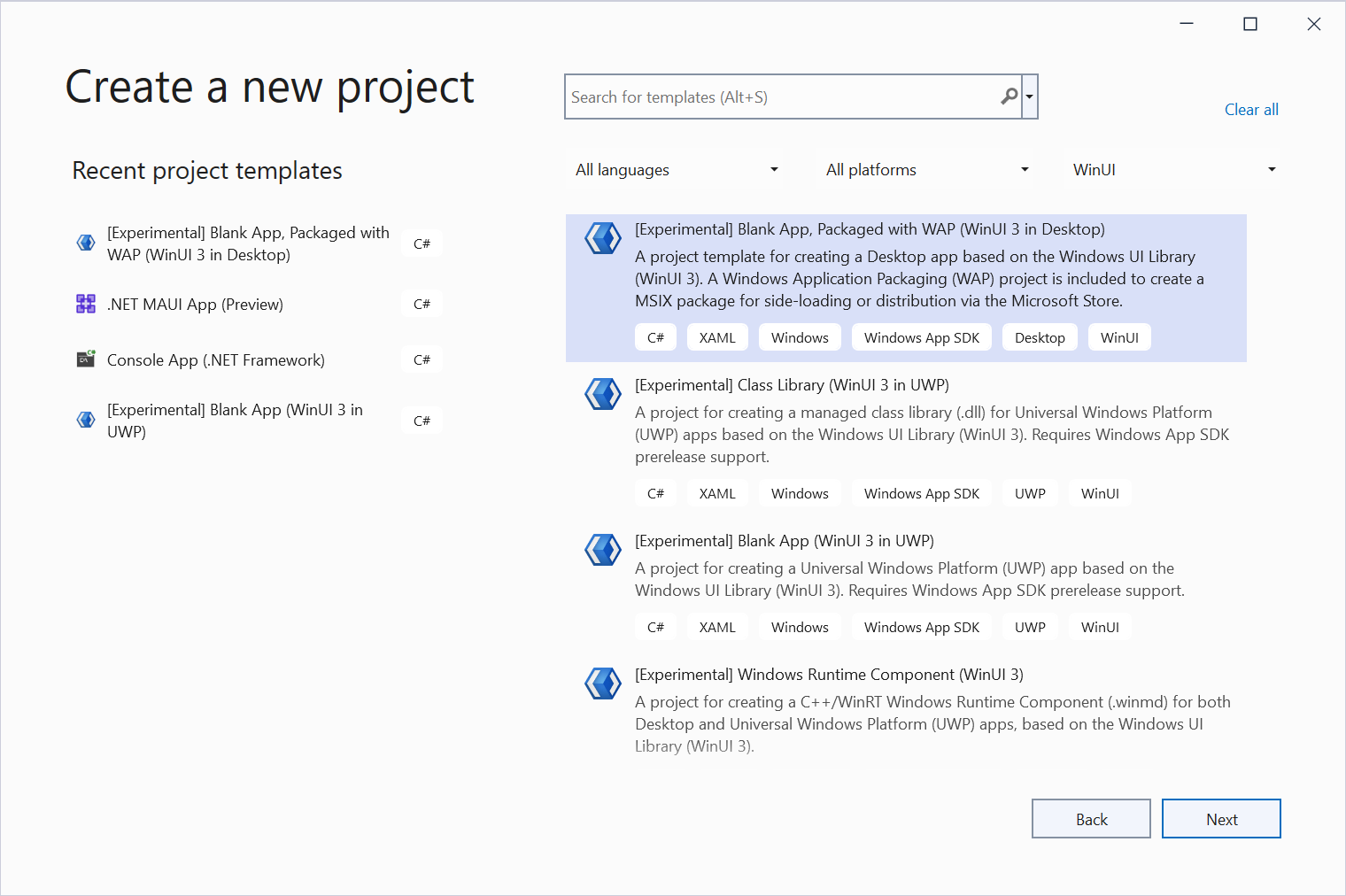 Create WinUI application in Visual Studio