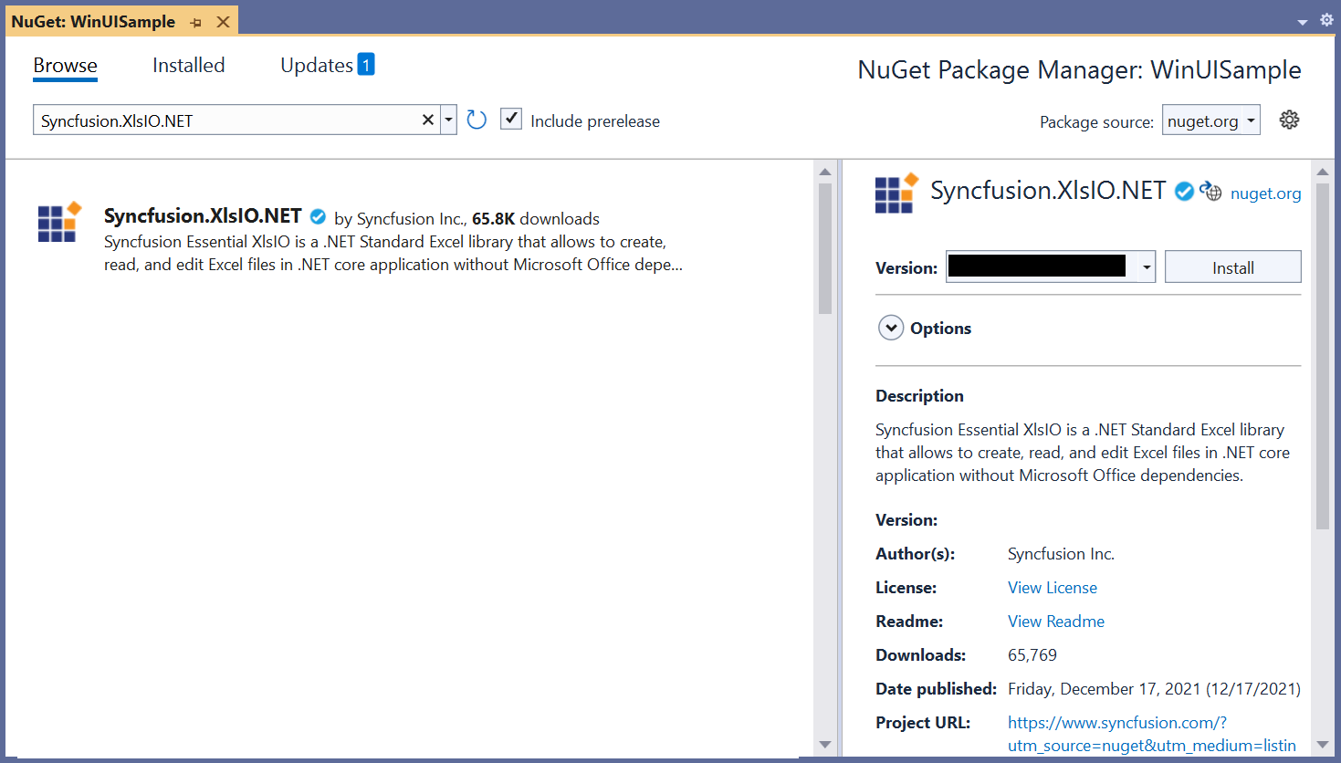 Install Syncfusion.XlsIO.NET Nuget Package