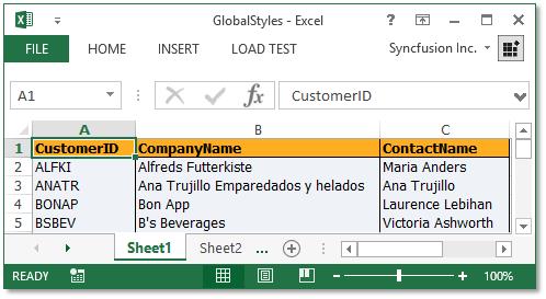 Excel document with global styles