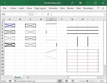 Excel document with different border settings