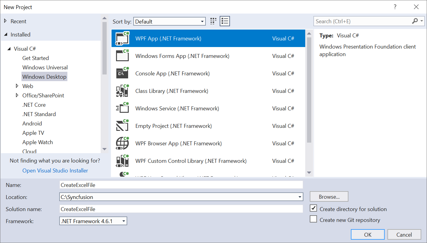 Create WPF application in Visual Studio