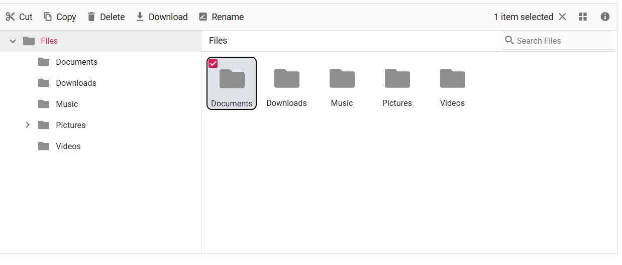 Angular File Manager Customization Selected File