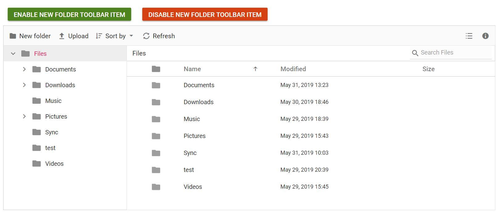 File Manager enable toolbar items 