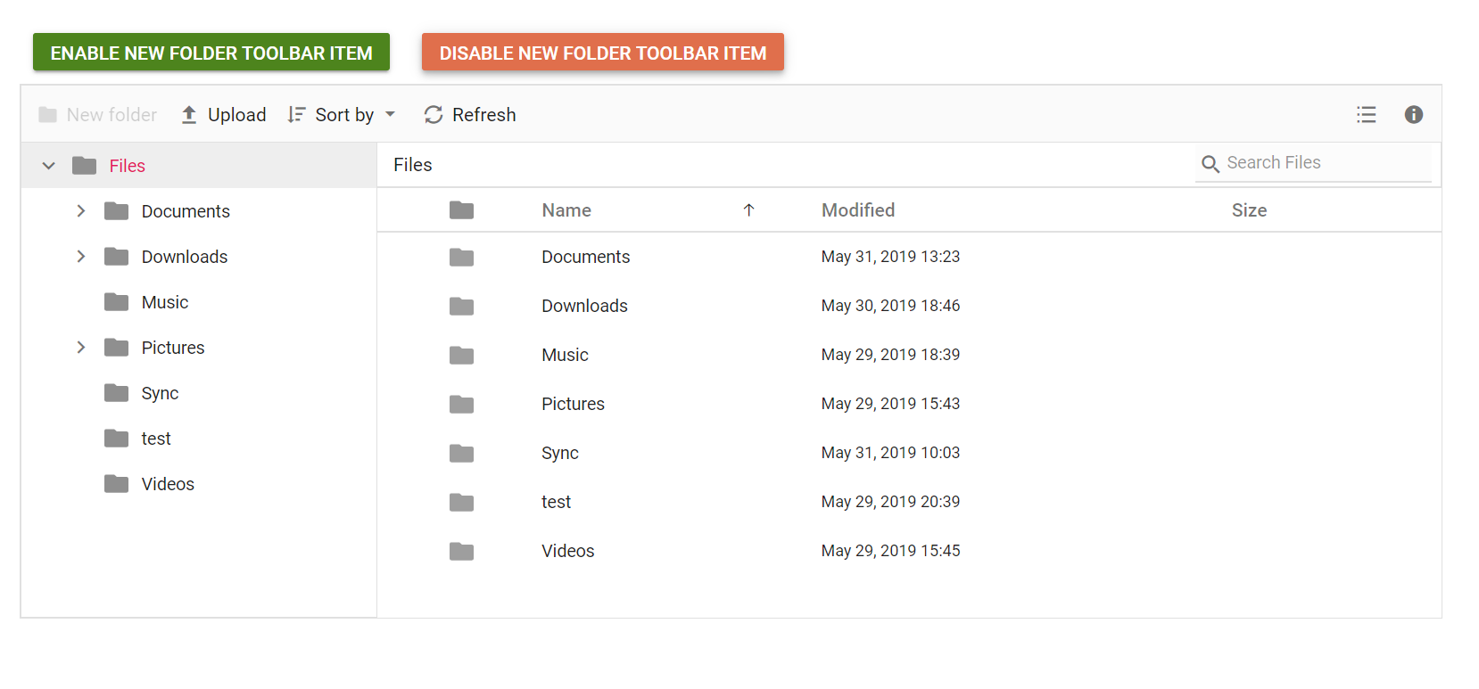 File Manager disable toolbar items 