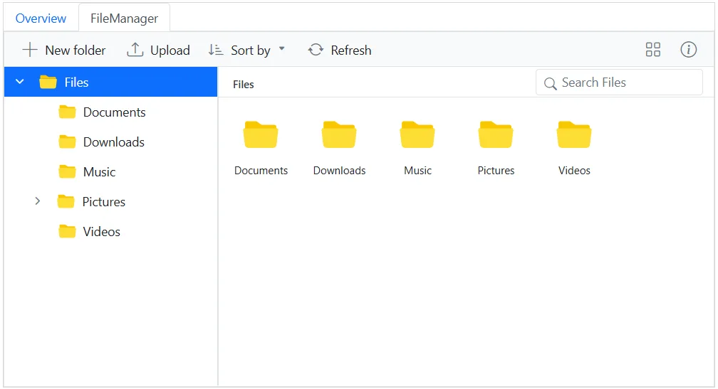 Blazor File Manager displayed inside a tab