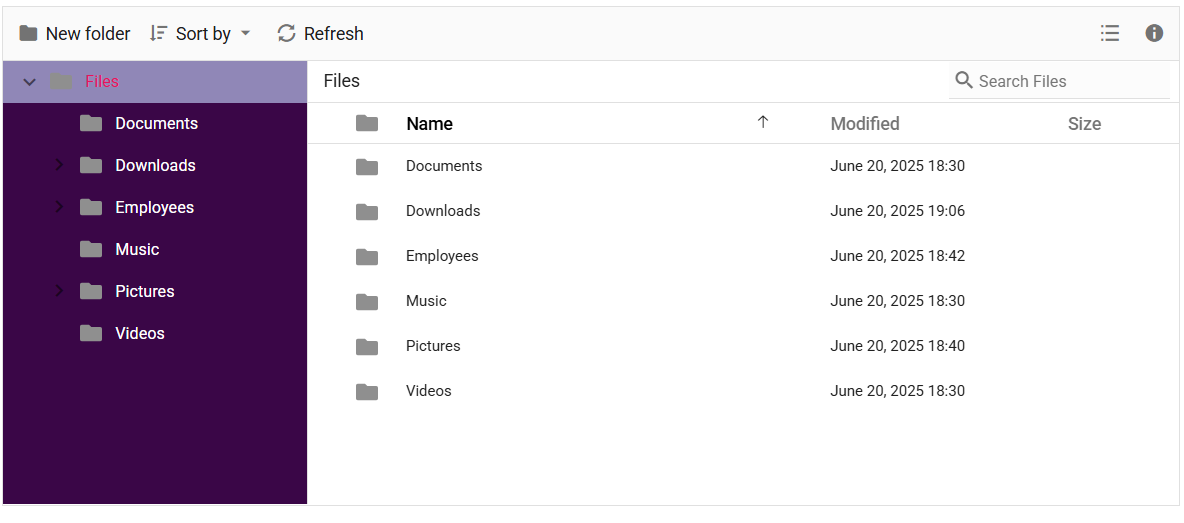 Javascript File Manager Customization Navigation Pane