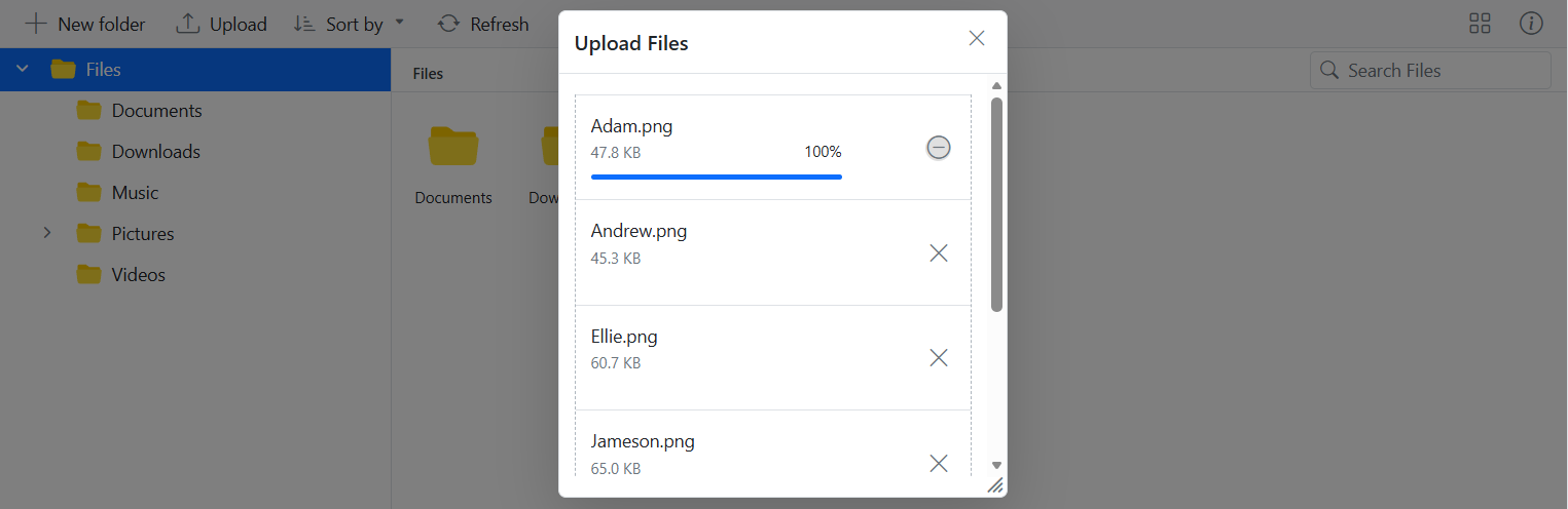 File Manager with sequentialUpload