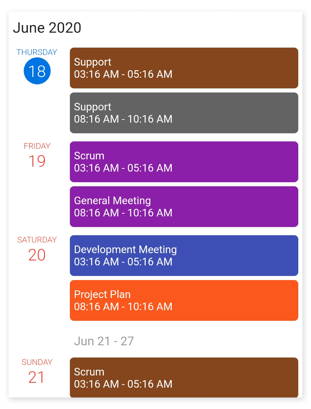 Schedule view day header customization