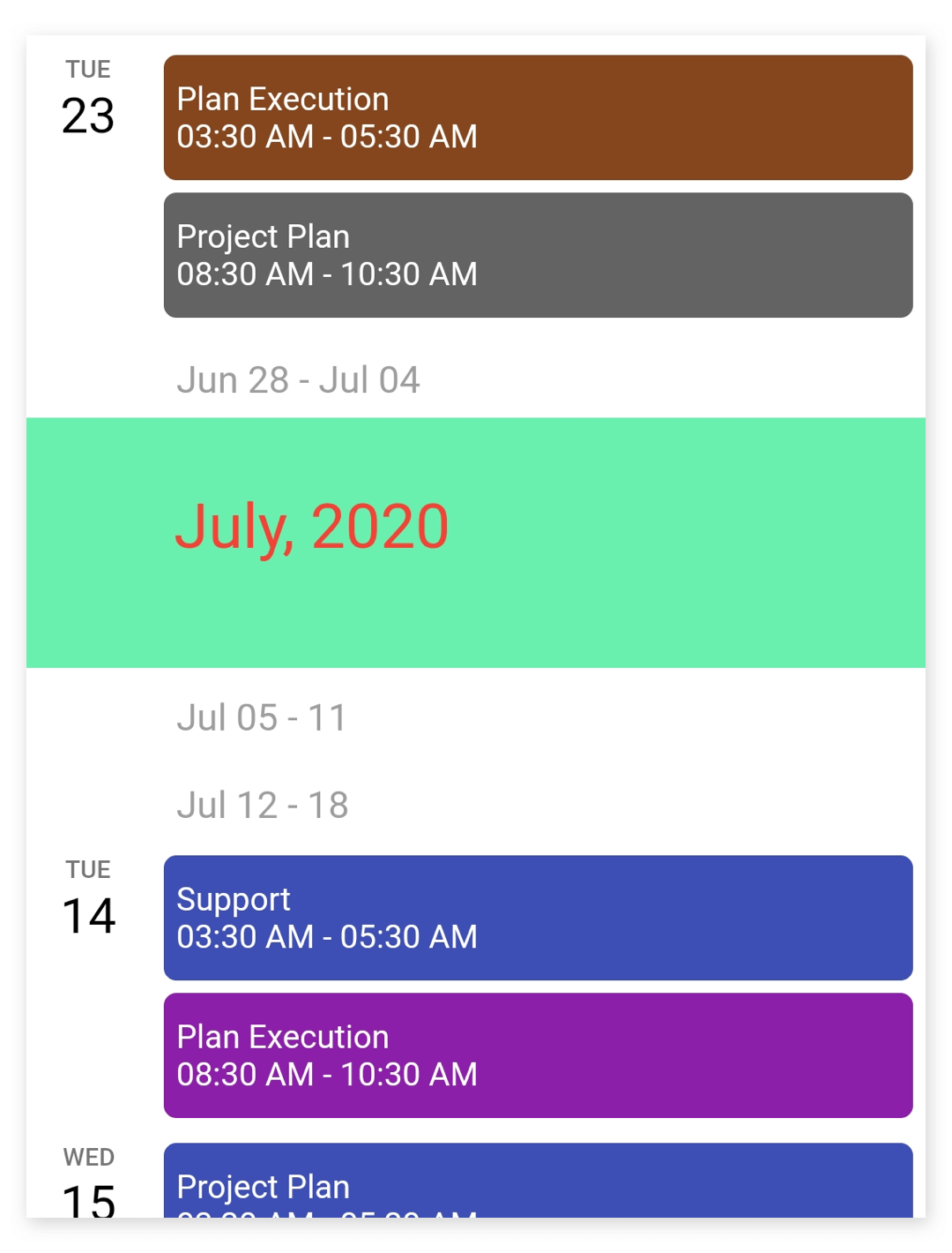 Schedule view month header customization