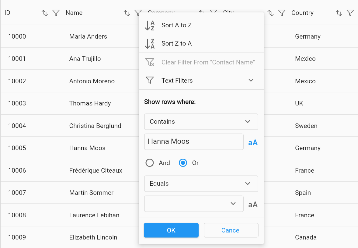 Filtering In Flutter DataGrid DataTable Syncfusion